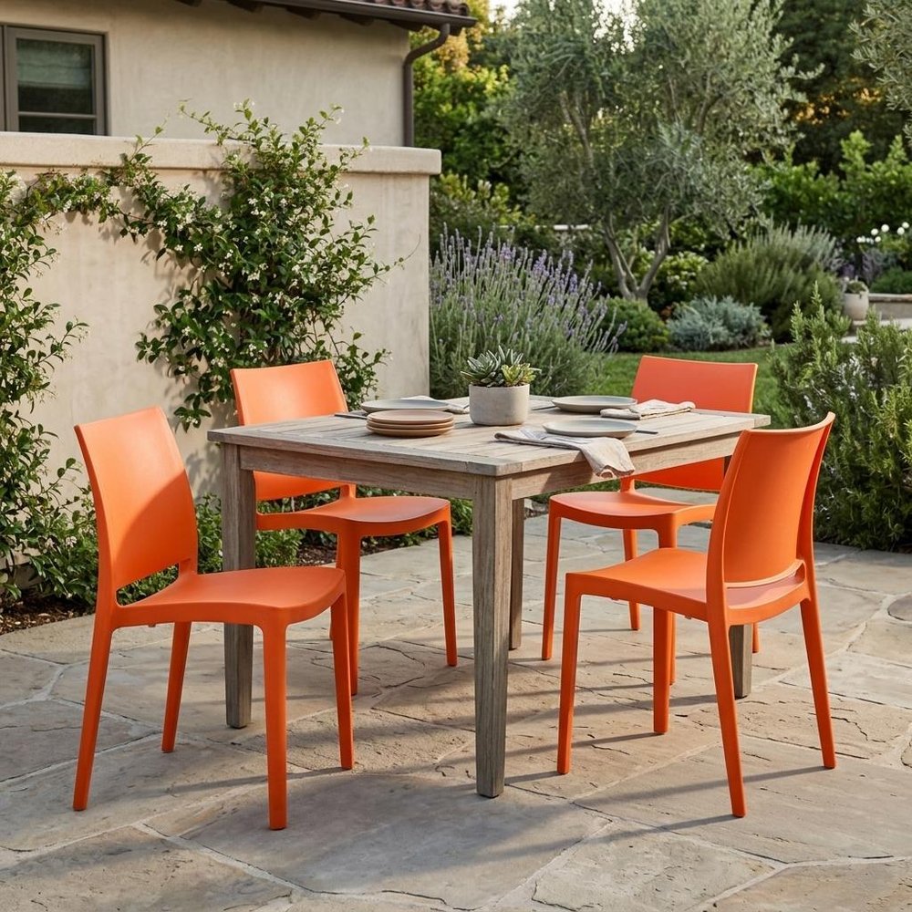 Set of Four Blue Heavy Duty Plastic Outdoor Stacking Dining Chairs