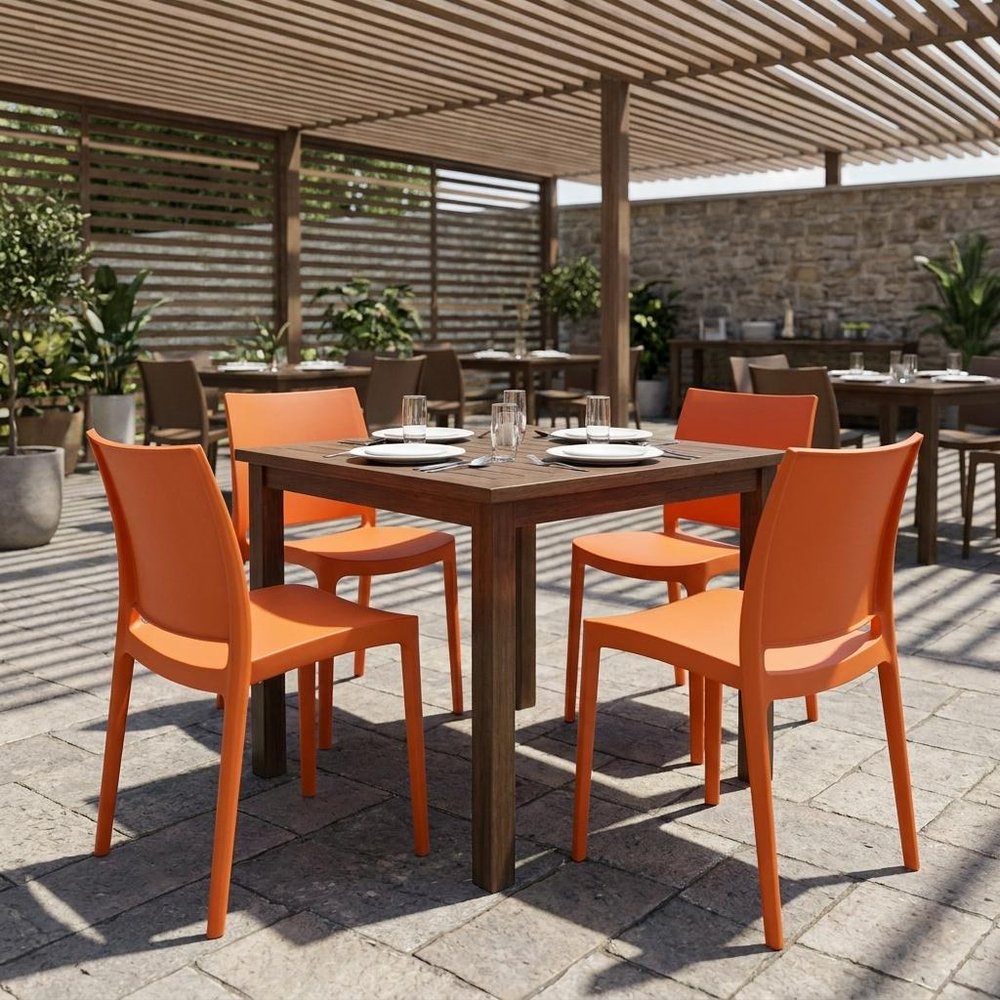 Set of Four Blue Heavy Duty Plastic Outdoor Stacking Dining Chairs