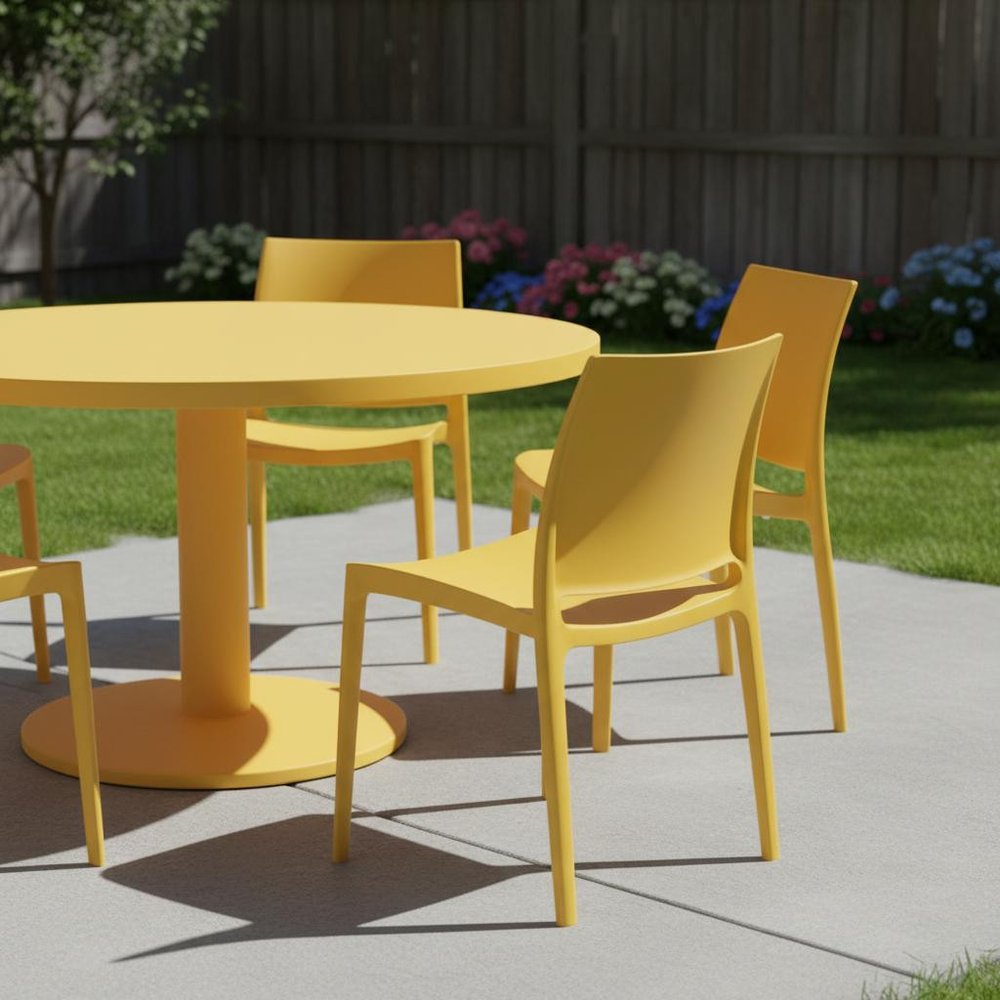 Set of Four Blue Heavy Duty Plastic Outdoor Stacking Dining Chairs