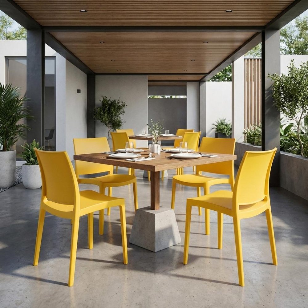 Set of Four Blue Heavy Duty Plastic Outdoor Stacking Dining Chairs