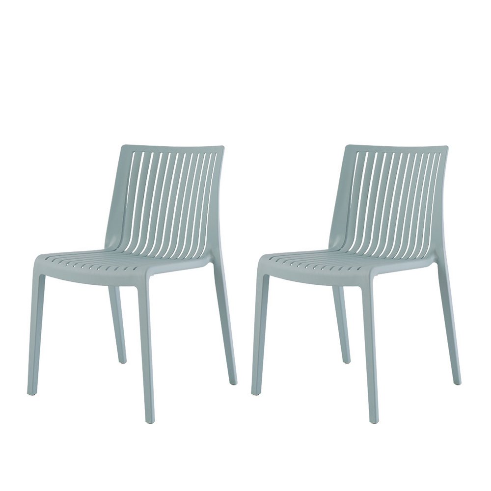 Set of Two Baby Blue Heavy Duty Plastic Outdoor Stacking Dining Chairs