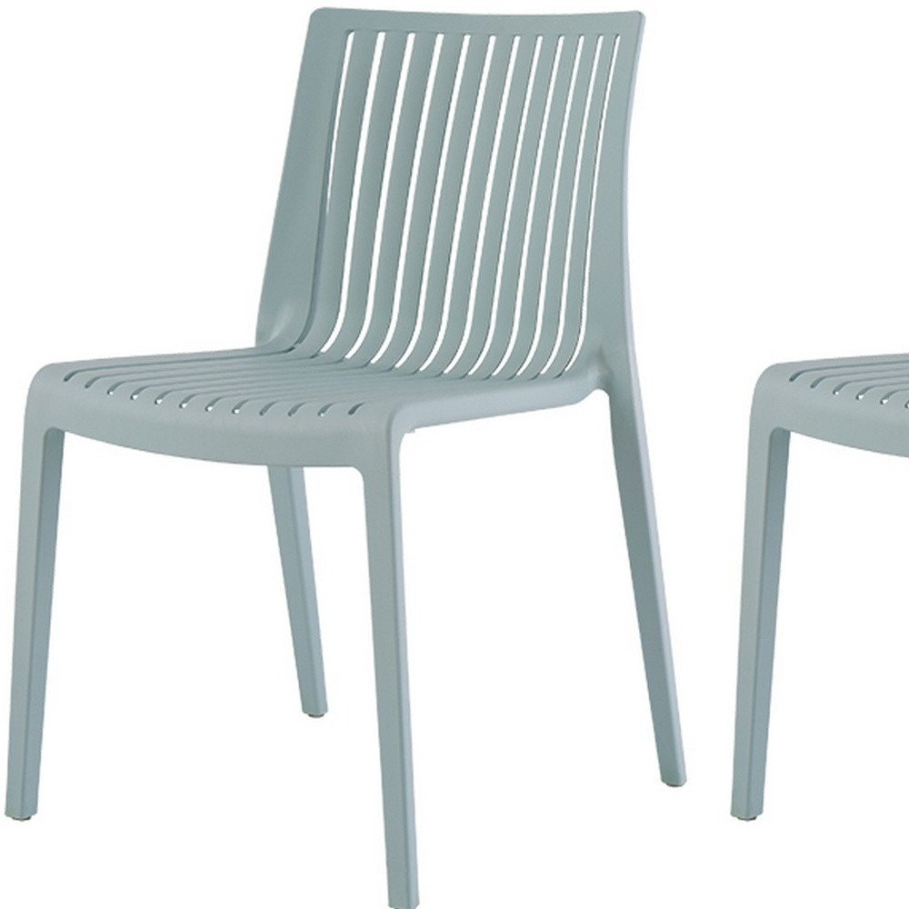 Set of Two Baby Blue Heavy Duty Plastic Outdoor Stacking Dining Chairs