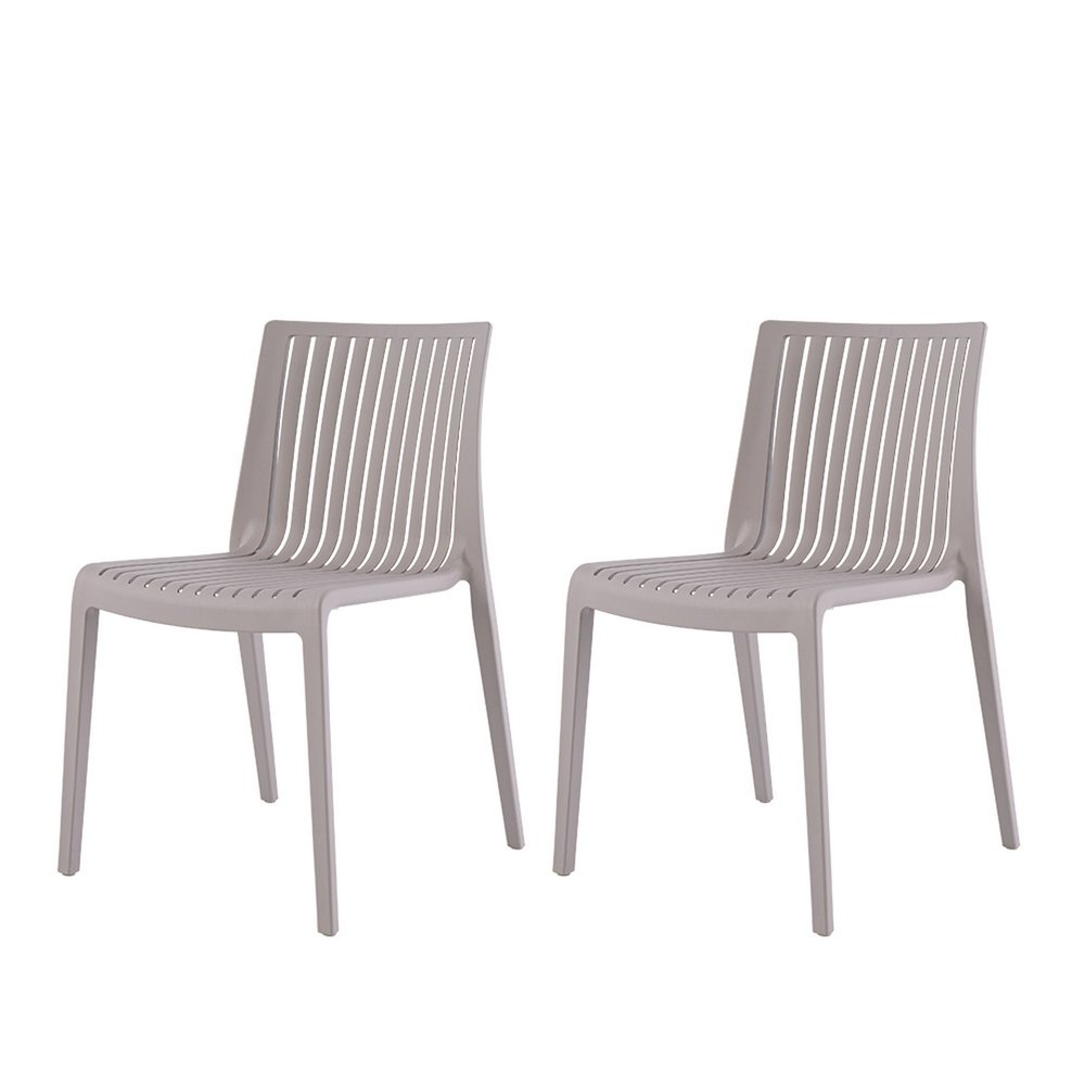 Set of Two Taupe Heavy Duty Plastic Outdoor Stacking Dining Chairs