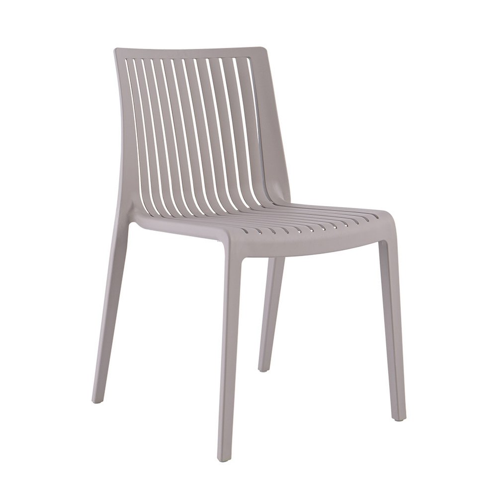 Set of Two Taupe Heavy Duty Plastic Outdoor Stacking Dining Chairs