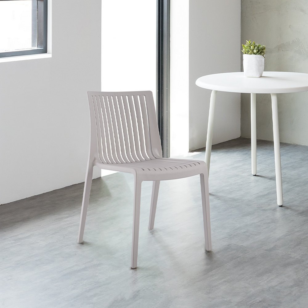 Set of Two Taupe Heavy Duty Plastic Outdoor Stacking Dining Chairs