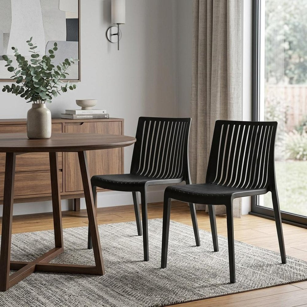 Set of Two Taupe Heavy Duty Plastic Outdoor Stacking Dining Chairs