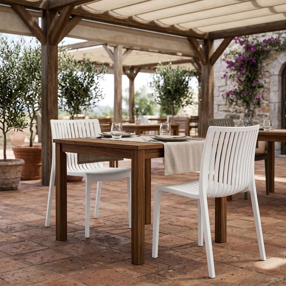 Set of Two Taupe Heavy Duty Plastic Outdoor Stacking Dining Chairs