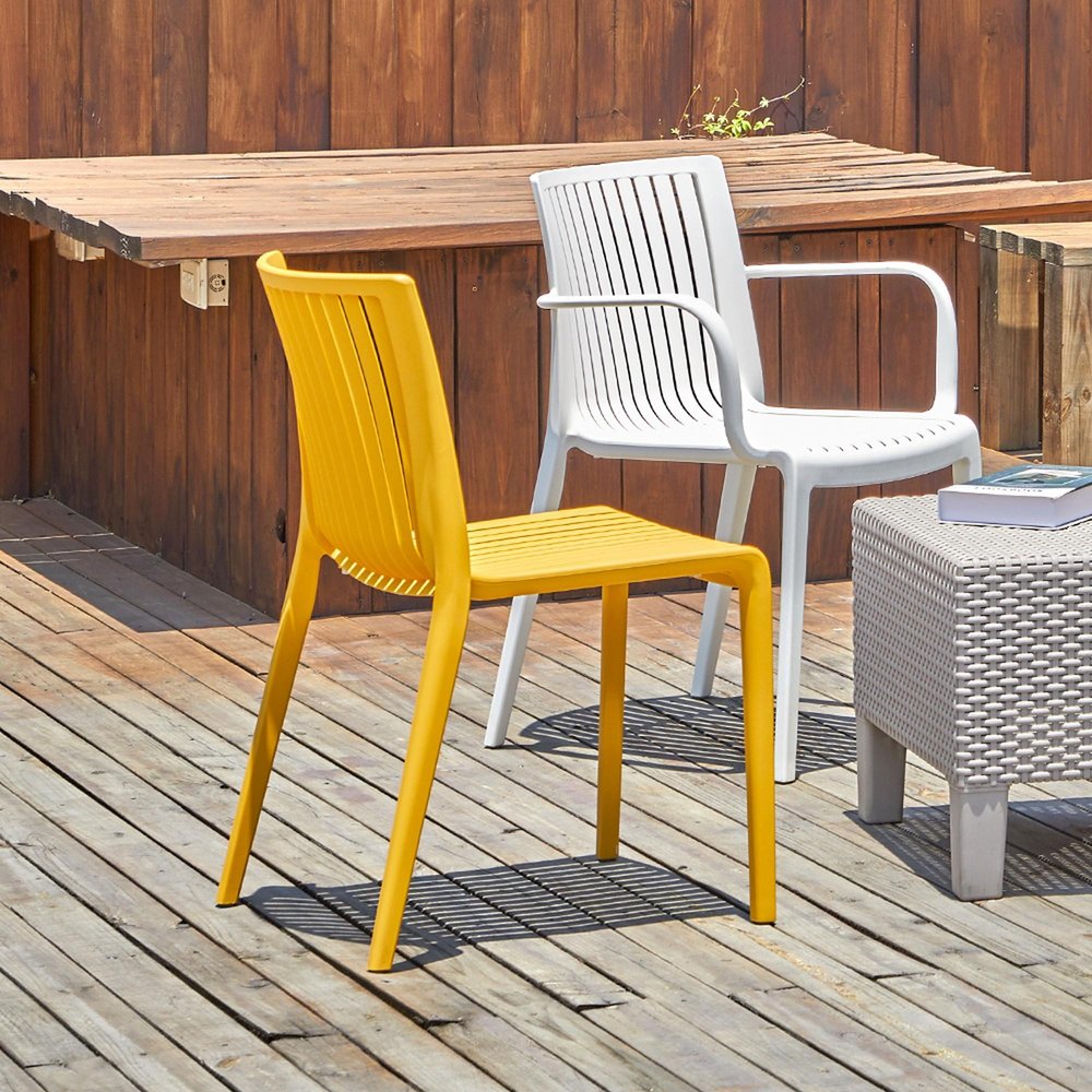 Set of Two Taupe Heavy Duty Plastic Outdoor Stacking Dining Chairs