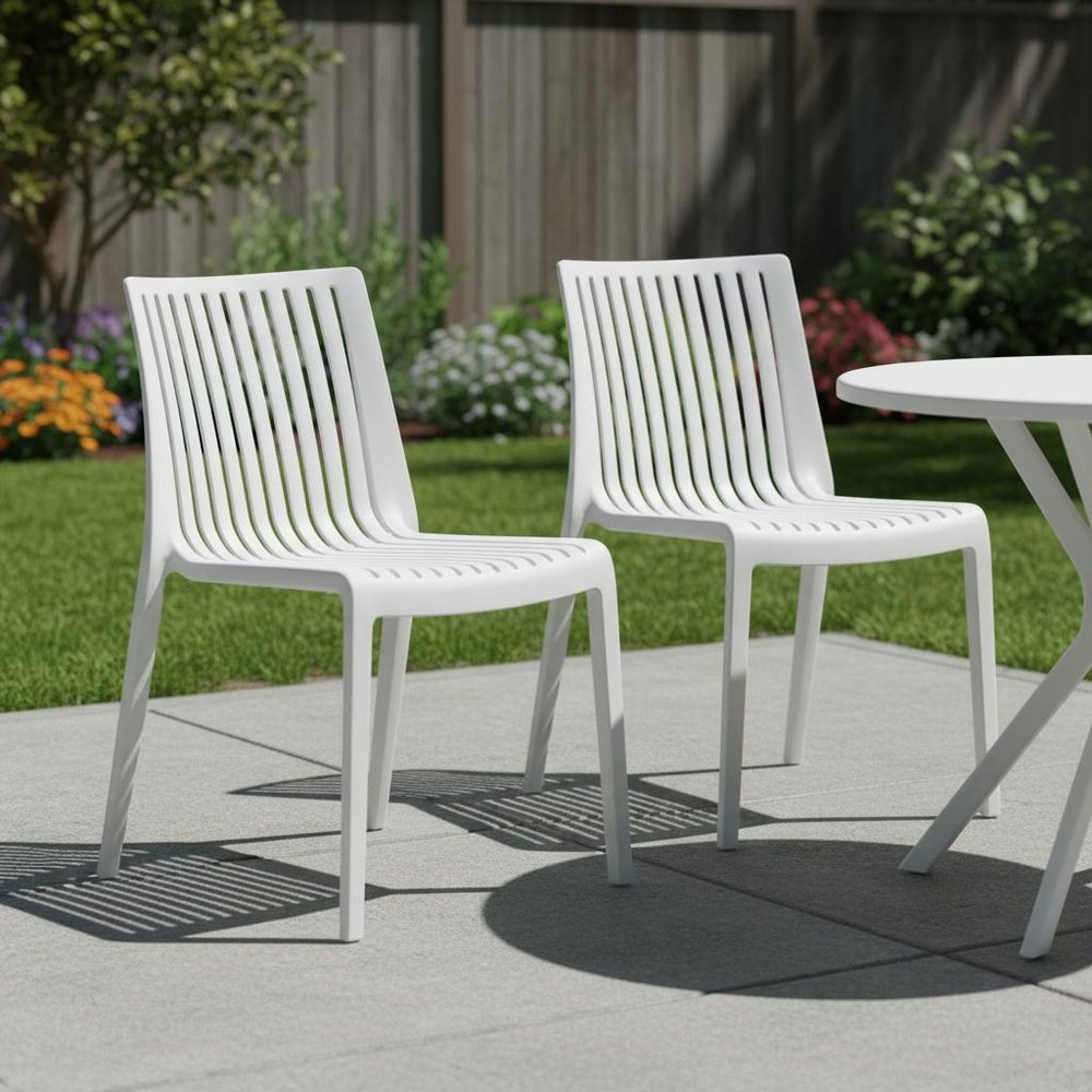 Set of Two Taupe Heavy Duty Plastic Outdoor Stacking Dining Chairs