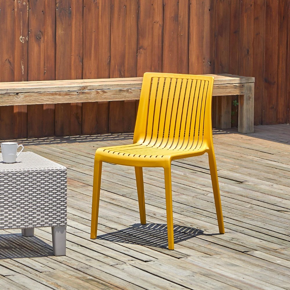 Set of Two Taupe Heavy Duty Plastic Outdoor Stacking Dining Chairs