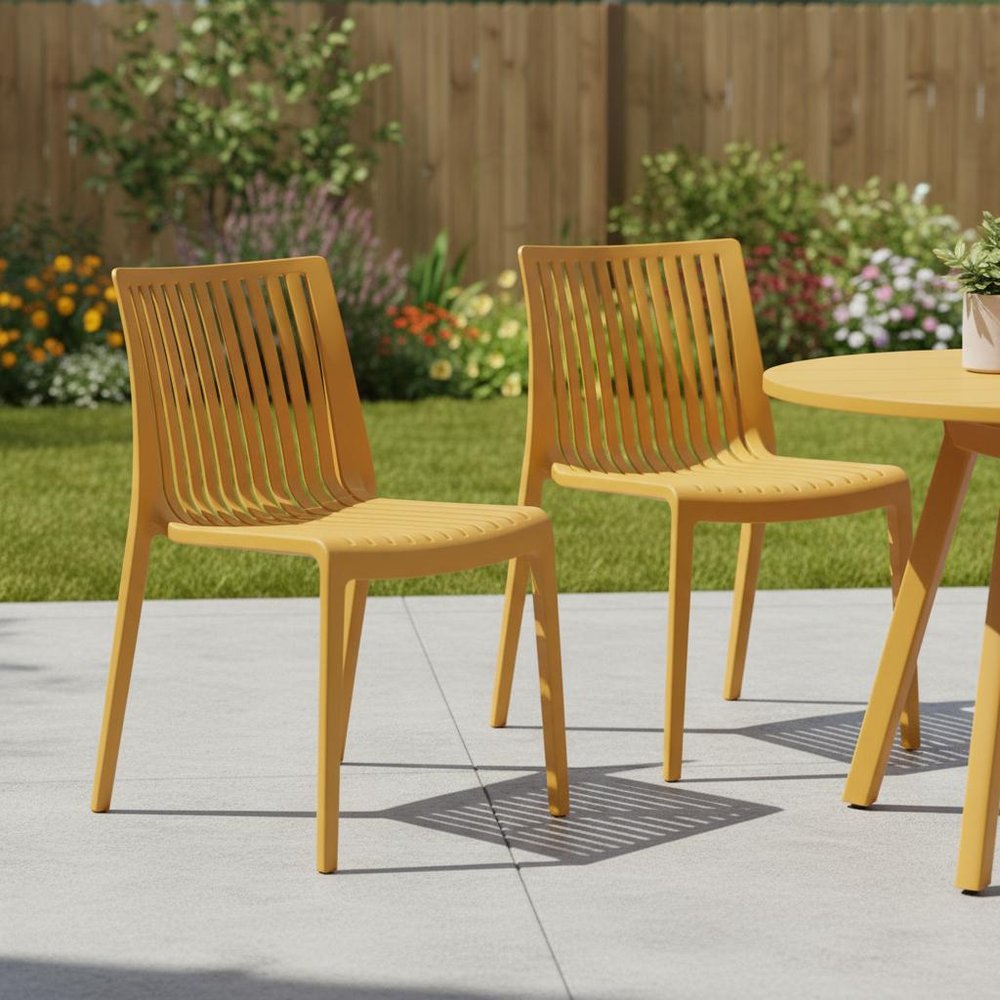Set of Two Taupe Heavy Duty Plastic Outdoor Stacking Dining Chairs