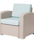 33" Gray Heavy Duty Plastic Outdoor Club Chair With Blue Cushion
