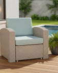 33" Gray Heavy Duty Plastic Outdoor Club Chair With Blue Cushion