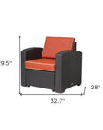 33" Black Heavy Duty Plastic Outdoor Club Chair With Red Cushion