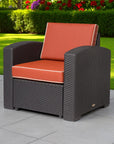 33" Black Heavy Duty Plastic Outdoor Club Chair With Red Cushion