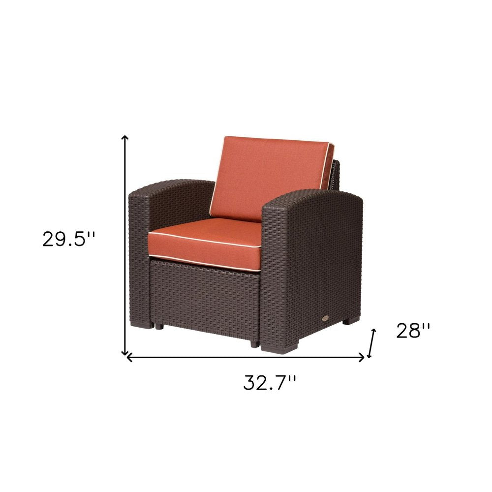 33" Black Heavy Duty Plastic Outdoor Club Chair With Red Cushion