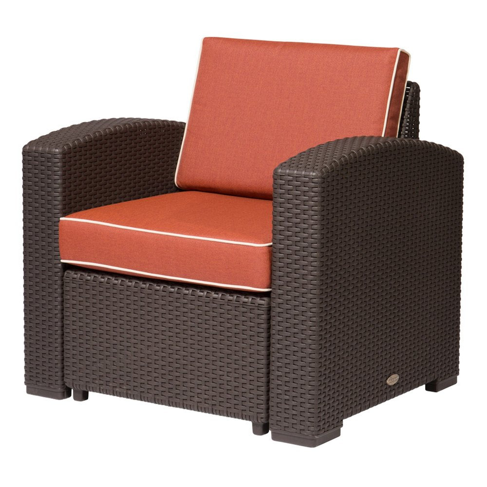 33" Black Heavy Duty Plastic Outdoor Club Chair With Red Cushion