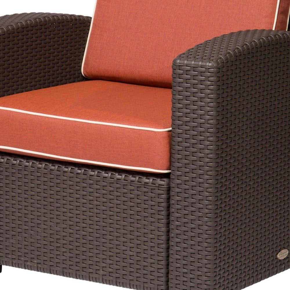33" Black Heavy Duty Plastic Outdoor Club Chair With Red Cushion