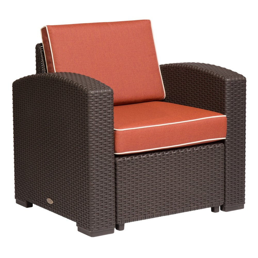 33" Black Heavy Duty Plastic Outdoor Club Chair With Red Cushion