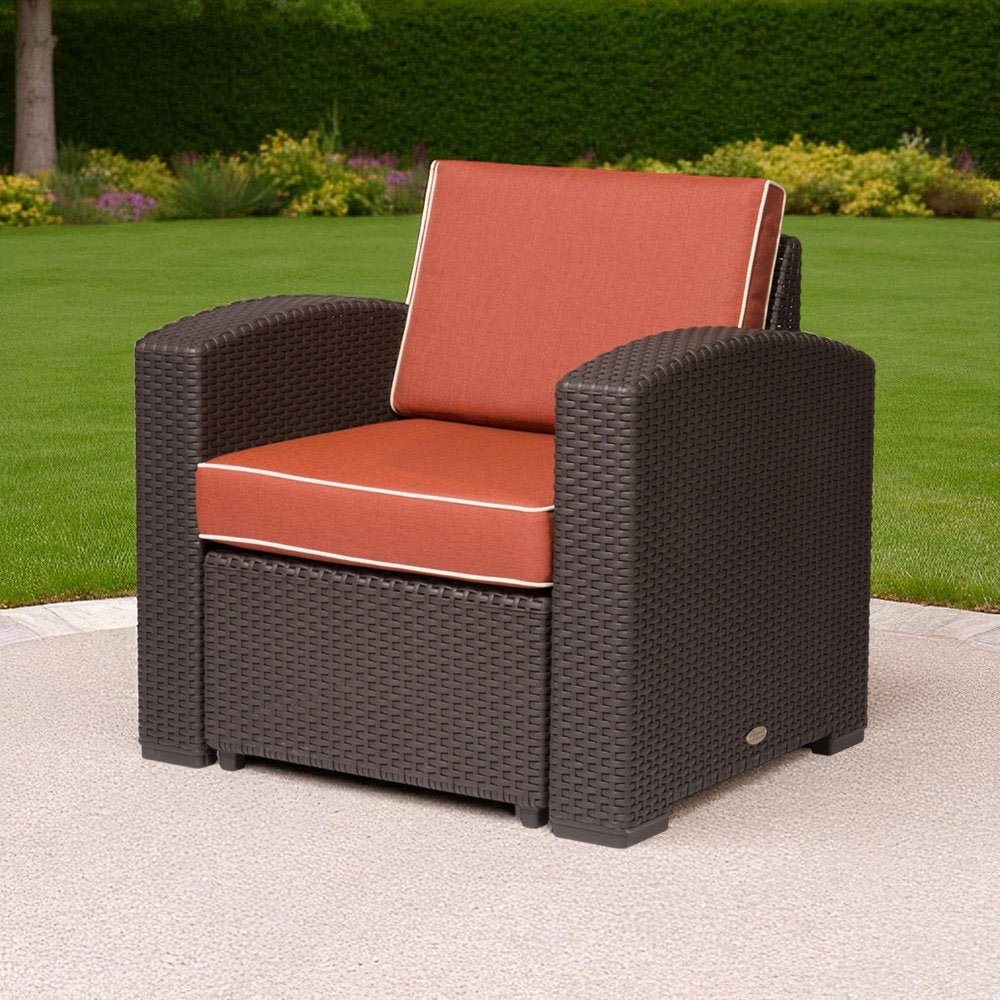 33" Black Heavy Duty Plastic Outdoor Club Chair With Red Cushion