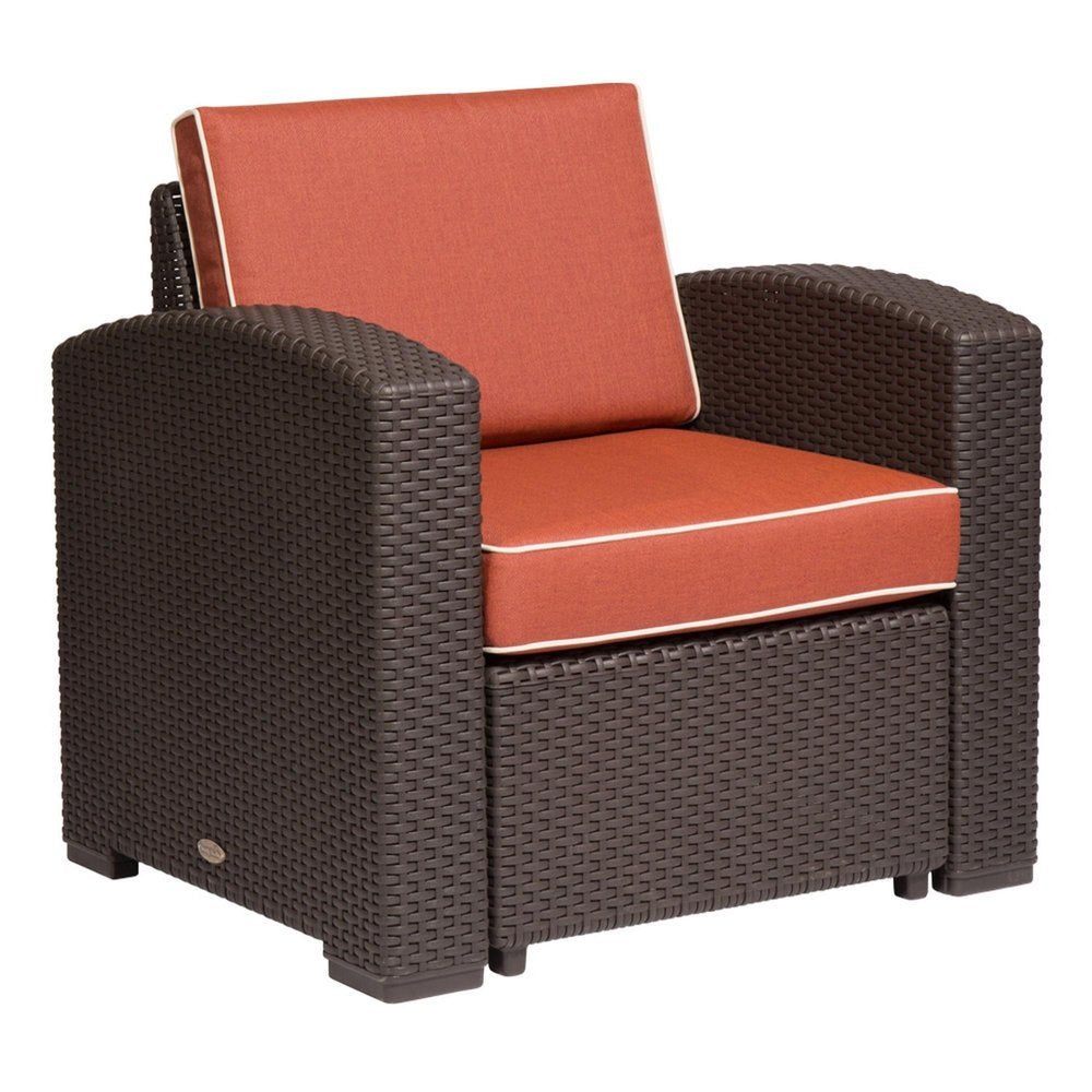 33" Black Heavy Duty Plastic Outdoor Club Chair With Red Cushion