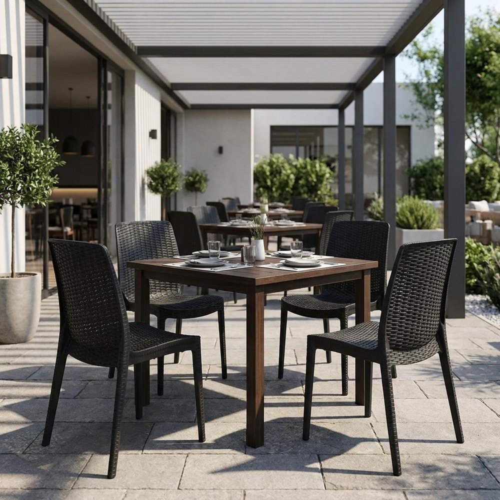 Set of Four Black Heavy Duty Plastic Outdoor Stacking Dining Chairs