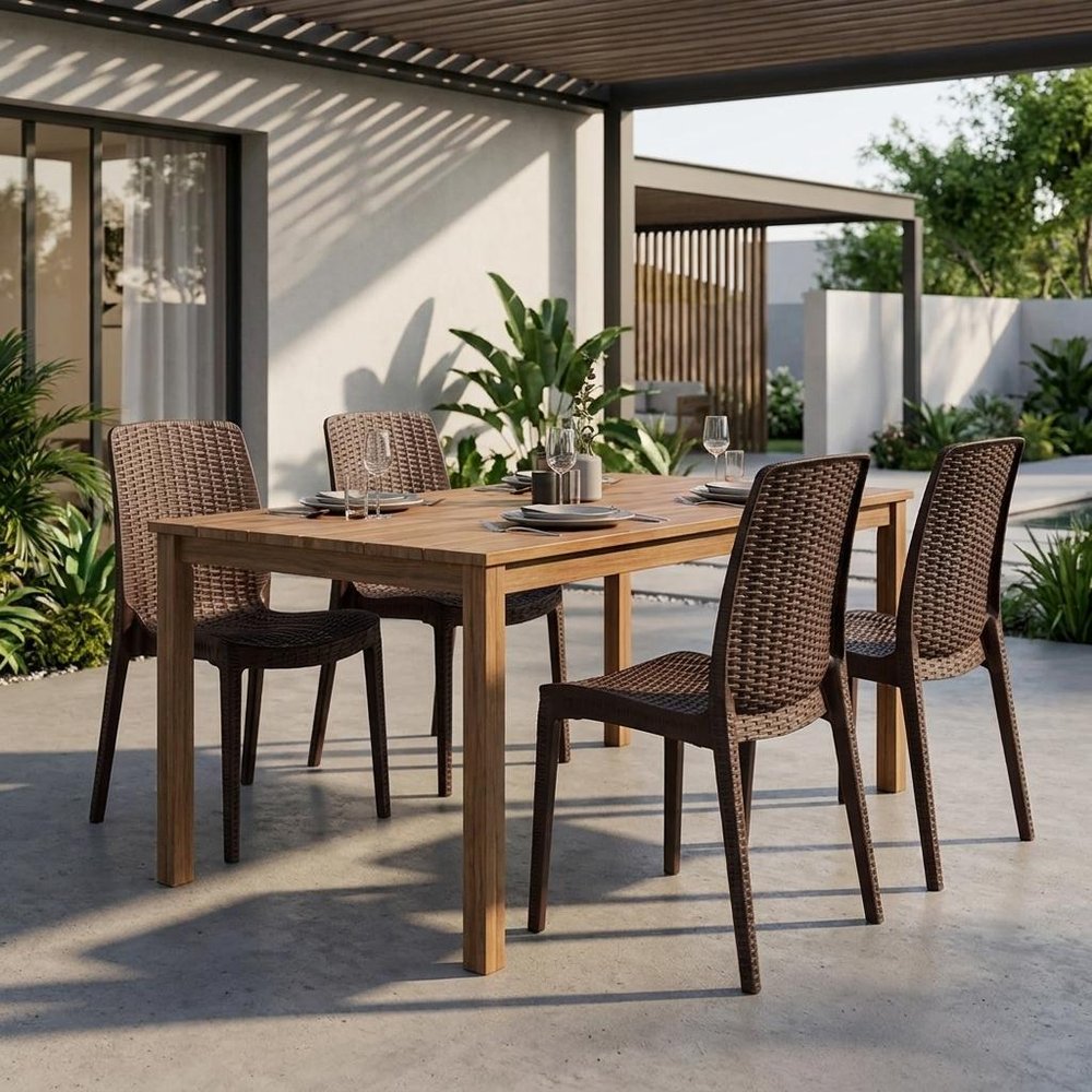 Set of Four Black Heavy Duty Plastic Outdoor Stacking Dining Chairs