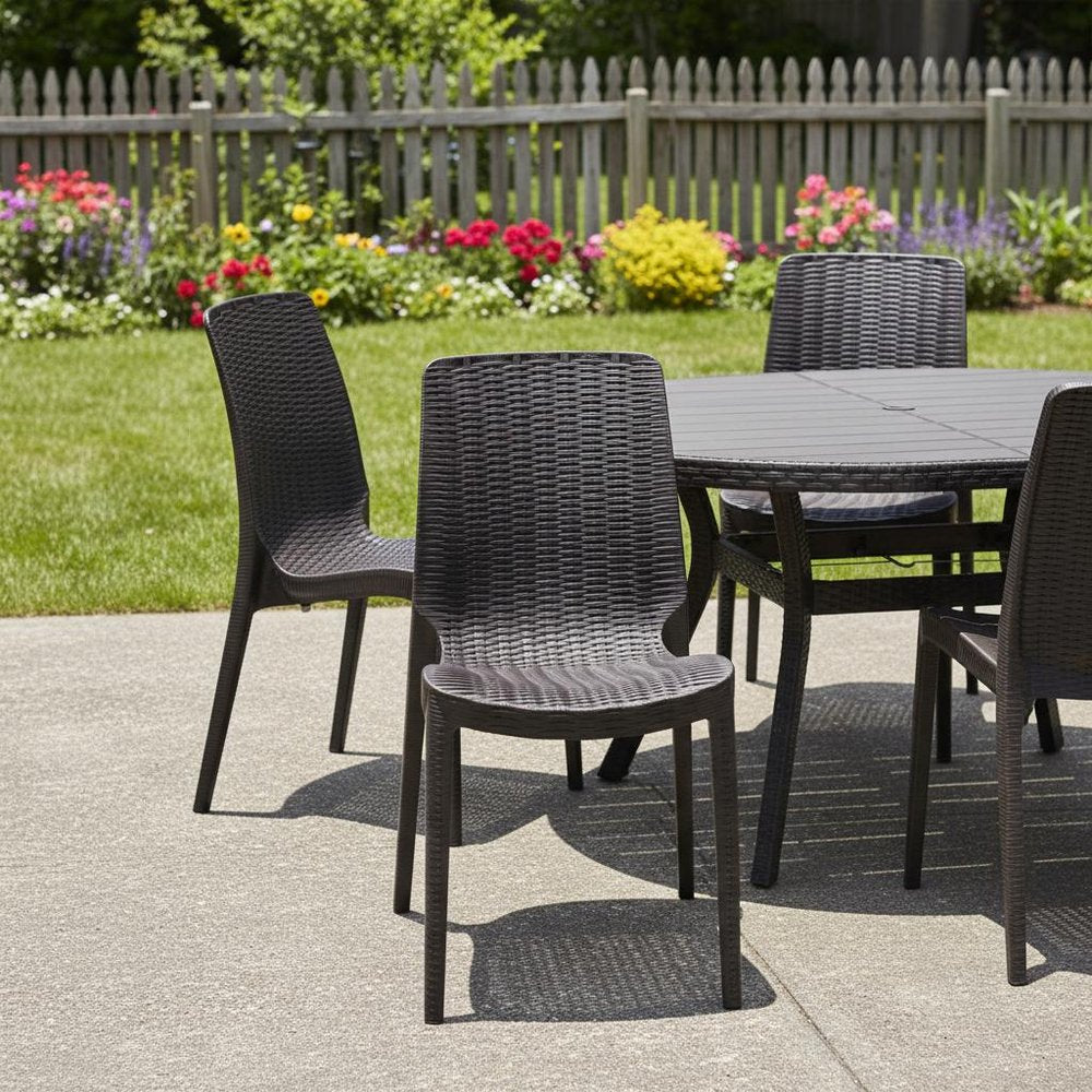 Set of Four Black Heavy Duty Plastic Outdoor Stacking Dining Chairs