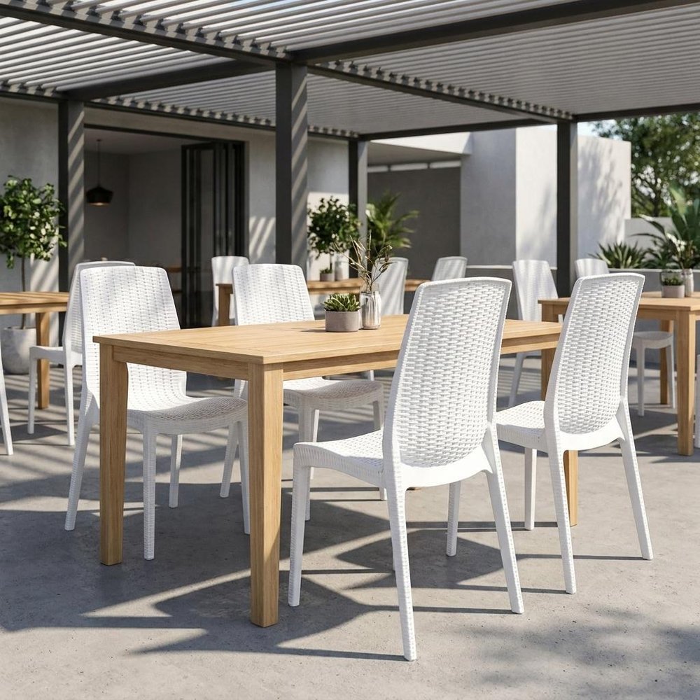 Set of Four Black Heavy Duty Plastic Outdoor Stacking Dining Chairs