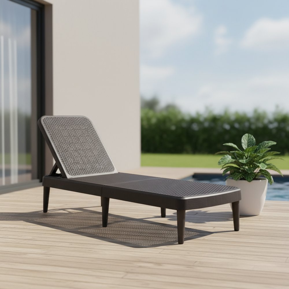 75" Black Heavy Duty Plastic Outdoor Stacking Chaise Lounge