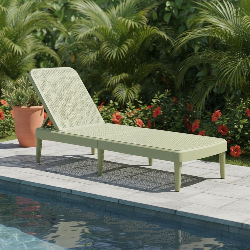 75" Black Heavy Duty Plastic Outdoor Stacking Chaise Lounge