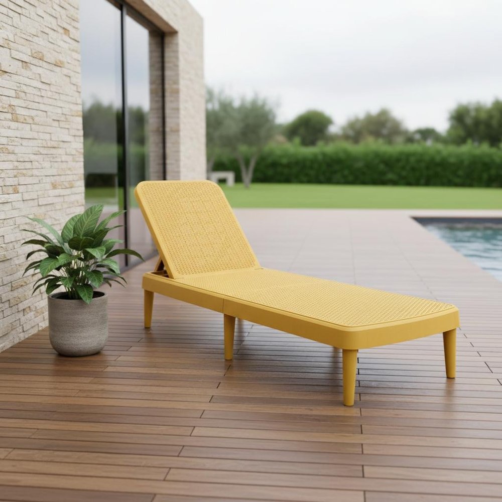 75" Black Heavy Duty Plastic Outdoor Stacking Chaise Lounge