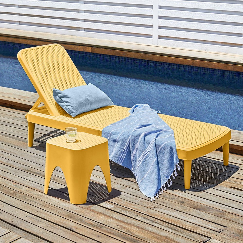 75" Black Heavy Duty Plastic Outdoor Stacking Chaise Lounge