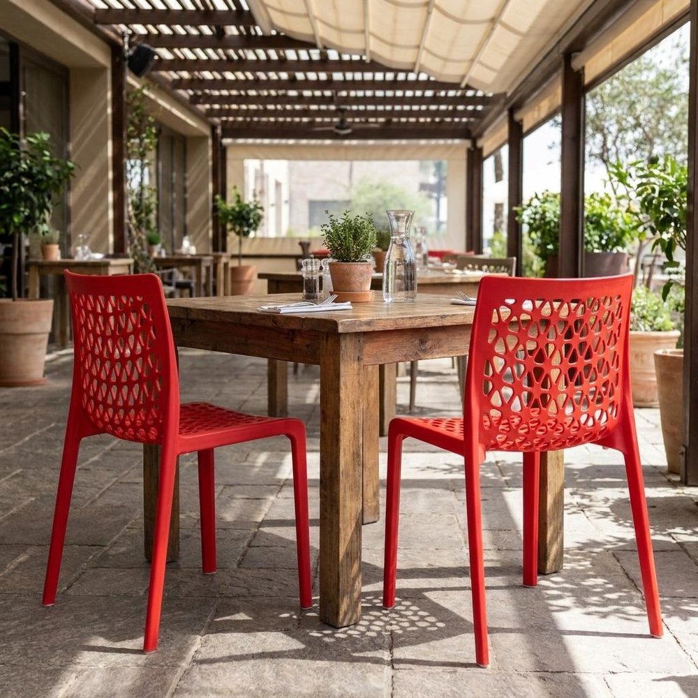 Set of Two Gray Heavy Duty Plastic Outdoor Stacking Dining Chairs