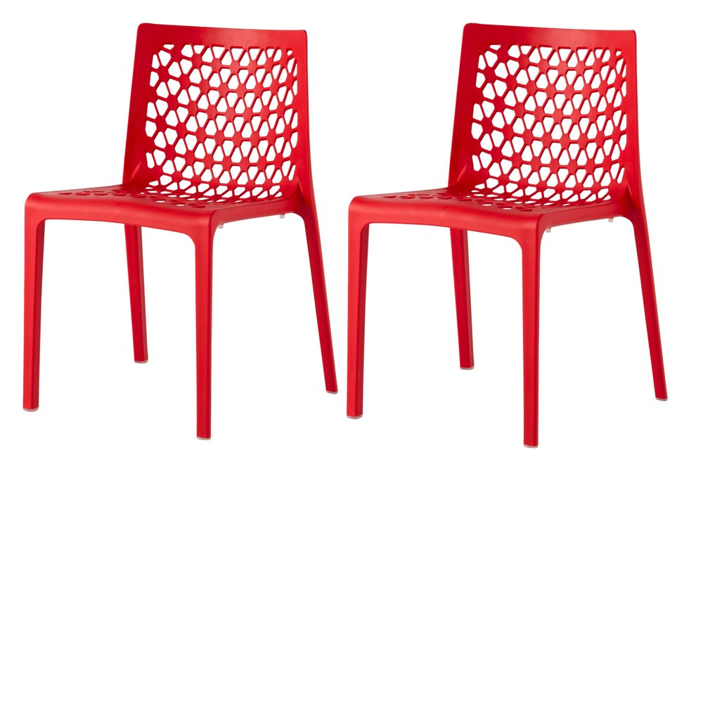 Set of Two Gray Heavy Duty Plastic Outdoor Stacking Dining Chairs