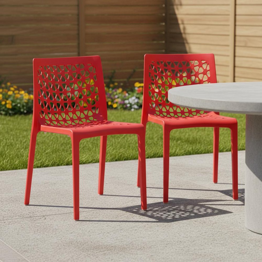 Set of Two Gray Heavy Duty Plastic Outdoor Stacking Dining Chairs