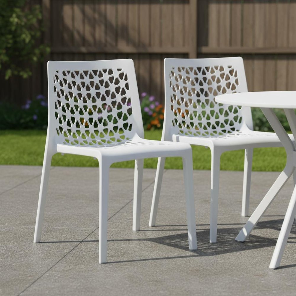 Set of Two Gray Heavy Duty Plastic Outdoor Stacking Dining Chairs