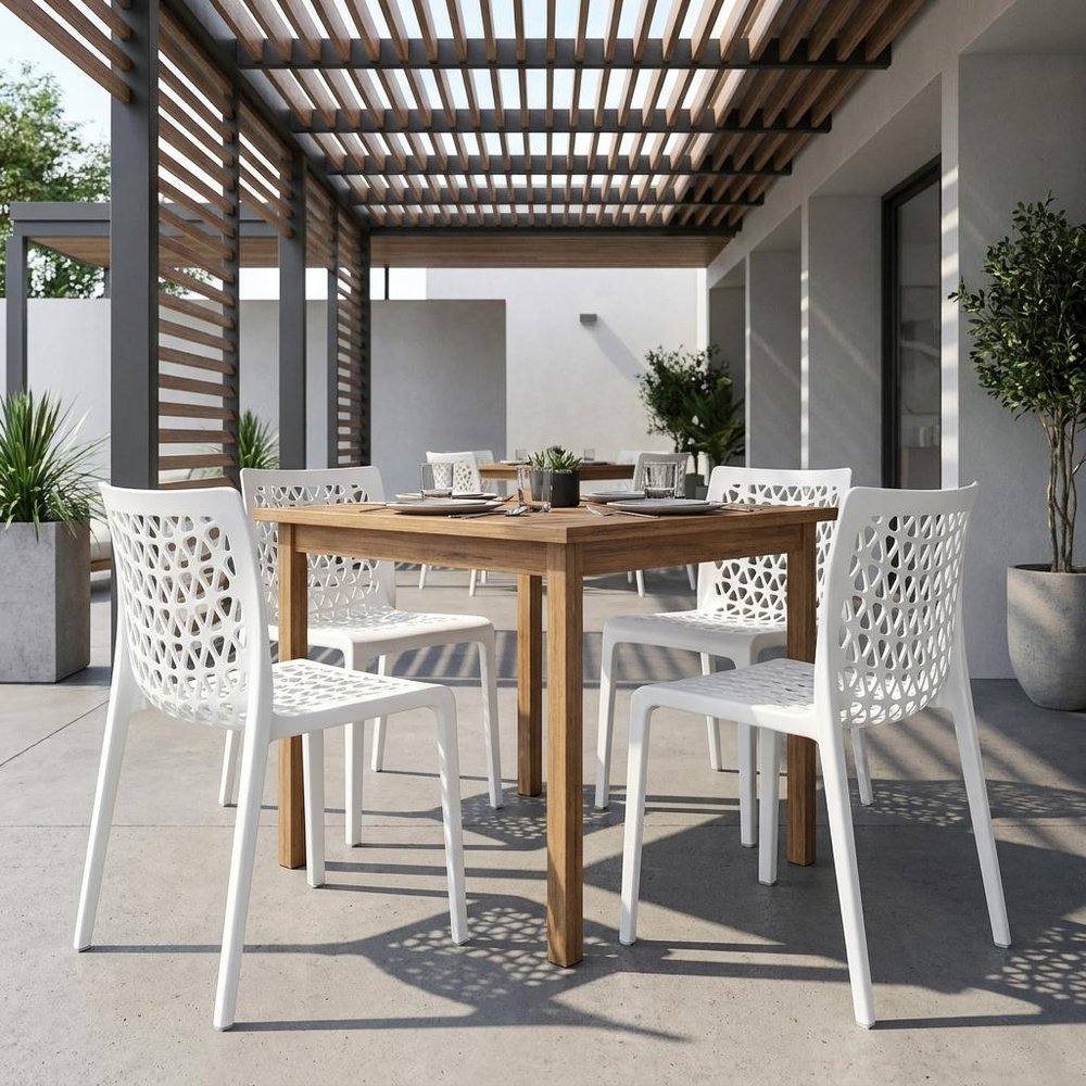 Set of Two Gray Heavy Duty Plastic Outdoor Stacking Dining Chairs