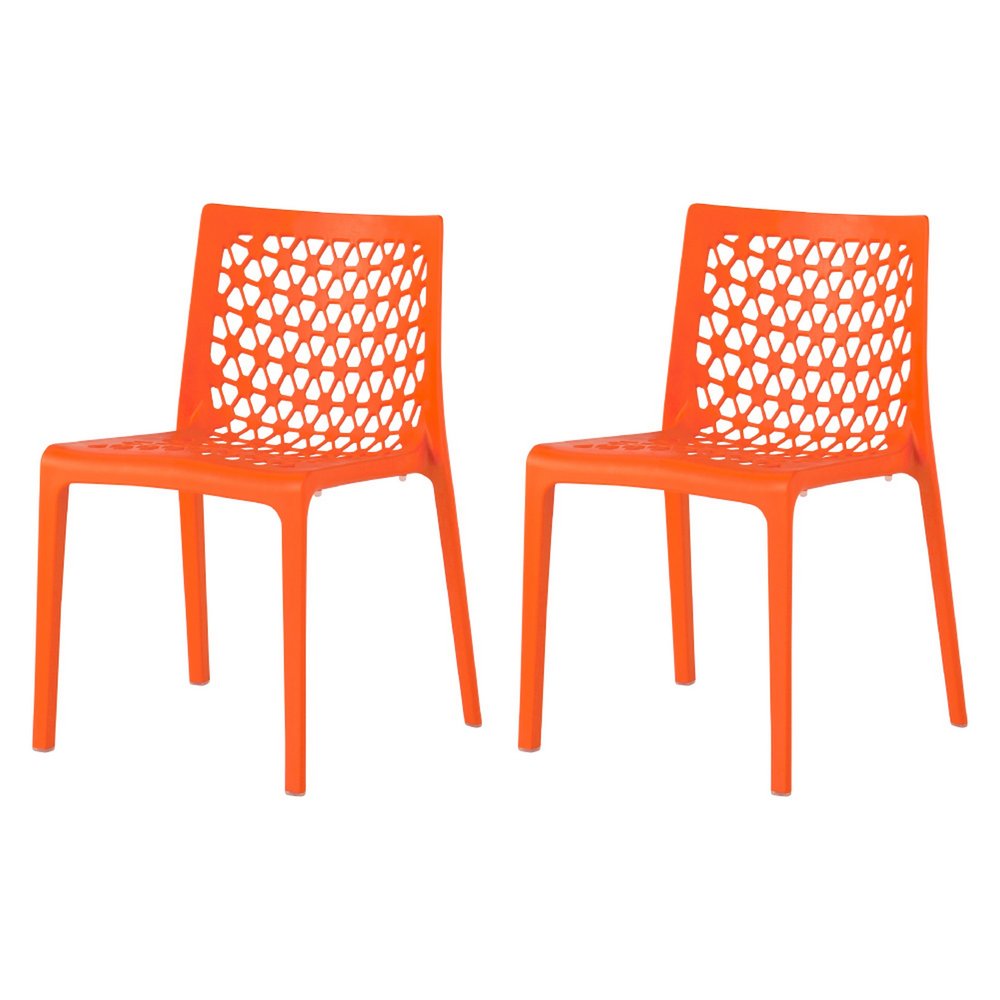 Set of Two Gray Heavy Duty Plastic Outdoor Stacking Dining Chairs