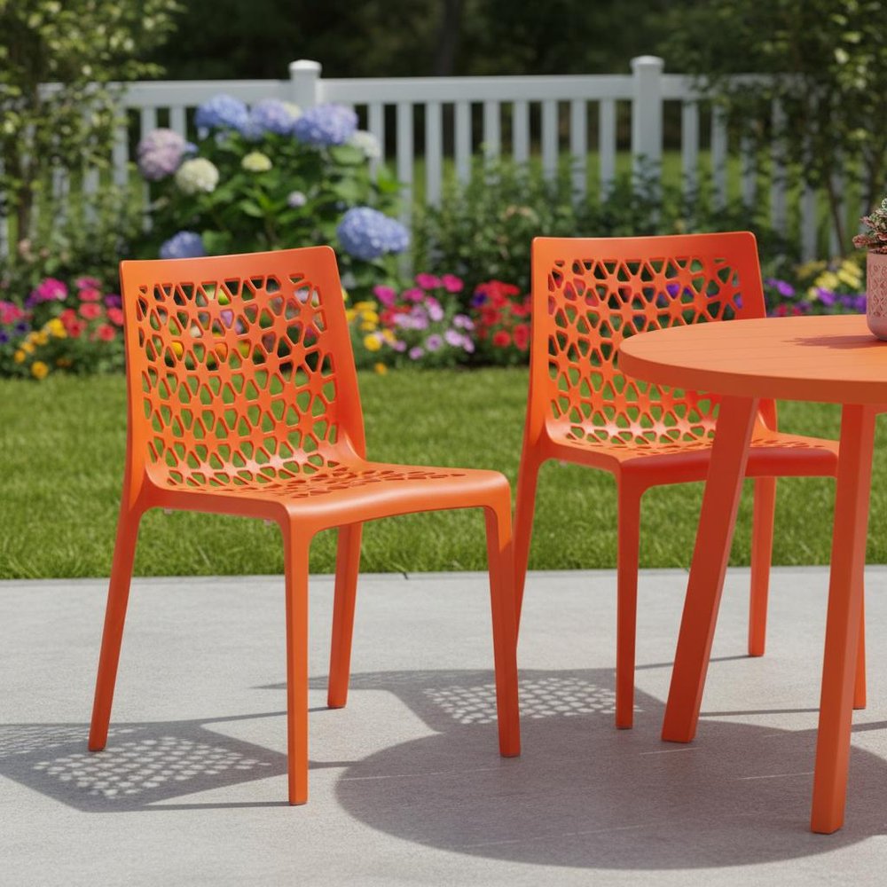 Set of Two Gray Heavy Duty Plastic Outdoor Stacking Dining Chairs