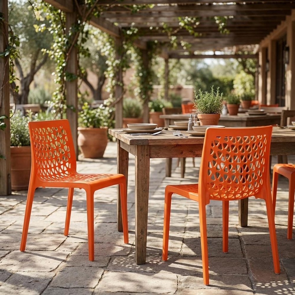 Set of Two Gray Heavy Duty Plastic Outdoor Stacking Dining Chairs