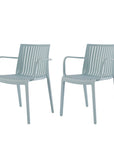 Set of Two Baby Blue Heavy Duty Plastic Outdoor Stacking Arm Chairs