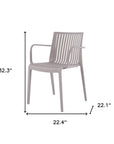 Set of Two Taupe Heavy Duty Plastic Outdoor Stacking Arm Chairs