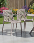 Set of Two Taupe Heavy Duty Plastic Outdoor Stacking Arm Chairs