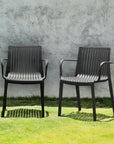 Set of Two Taupe Heavy Duty Plastic Outdoor Stacking Arm Chairs