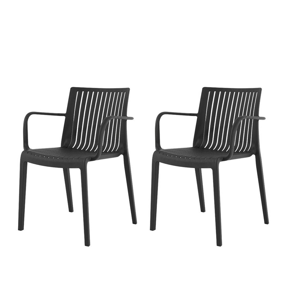 Set of Two Taupe Heavy Duty Plastic Outdoor Stacking Arm Chairs