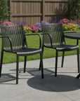 Set of Two Taupe Heavy Duty Plastic Outdoor Stacking Arm Chairs