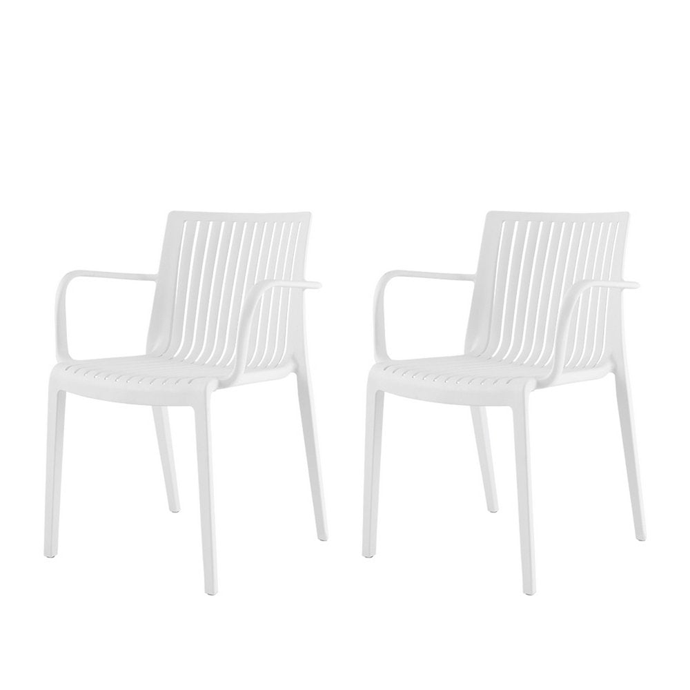 Set of Two Taupe Heavy Duty Plastic Outdoor Stacking Arm Chairs