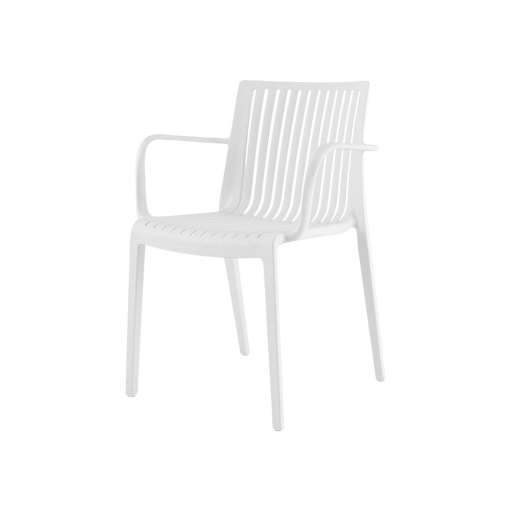 Set of Two Taupe Heavy Duty Plastic Outdoor Stacking Arm Chairs