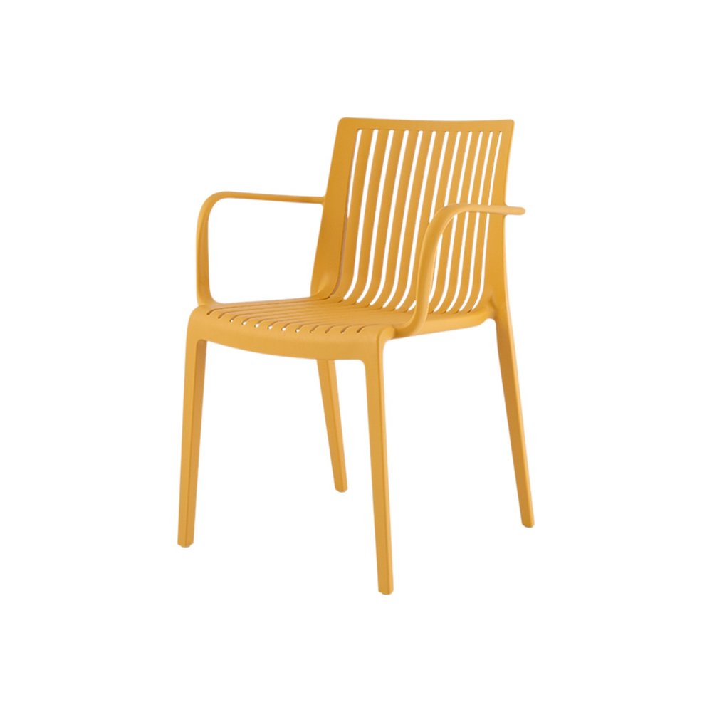Set of Two Taupe Heavy Duty Plastic Outdoor Stacking Arm Chairs